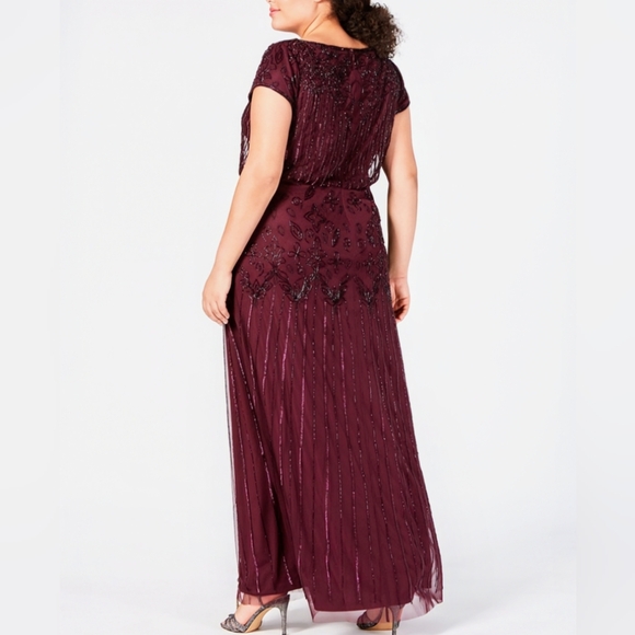 NWT, Adriana Papell, Cassis Colored, Simmering Beaded, Blouson Gown, Size 18W - Picture 3 of 14